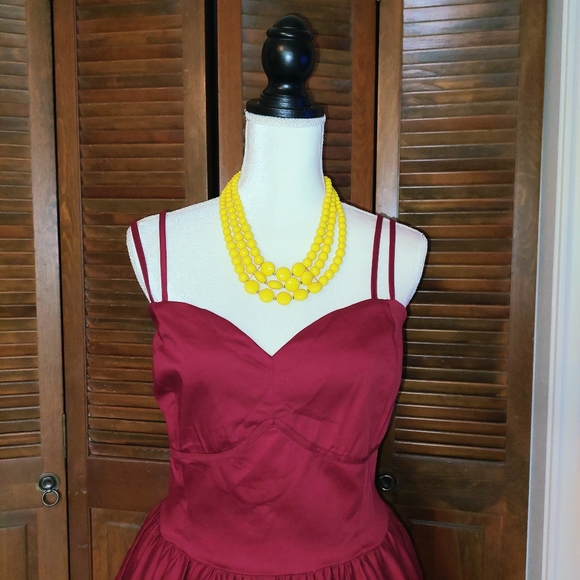 Unique Vintage Maroon Retro 1950s Sleeveless Midi Dress Sz XL - Picture 4 of 9